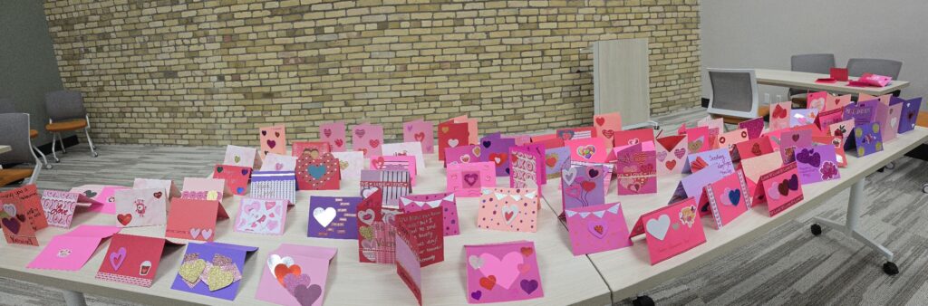 Some of the 177 Valentines Day Cards made by Friends & Co volunteers
